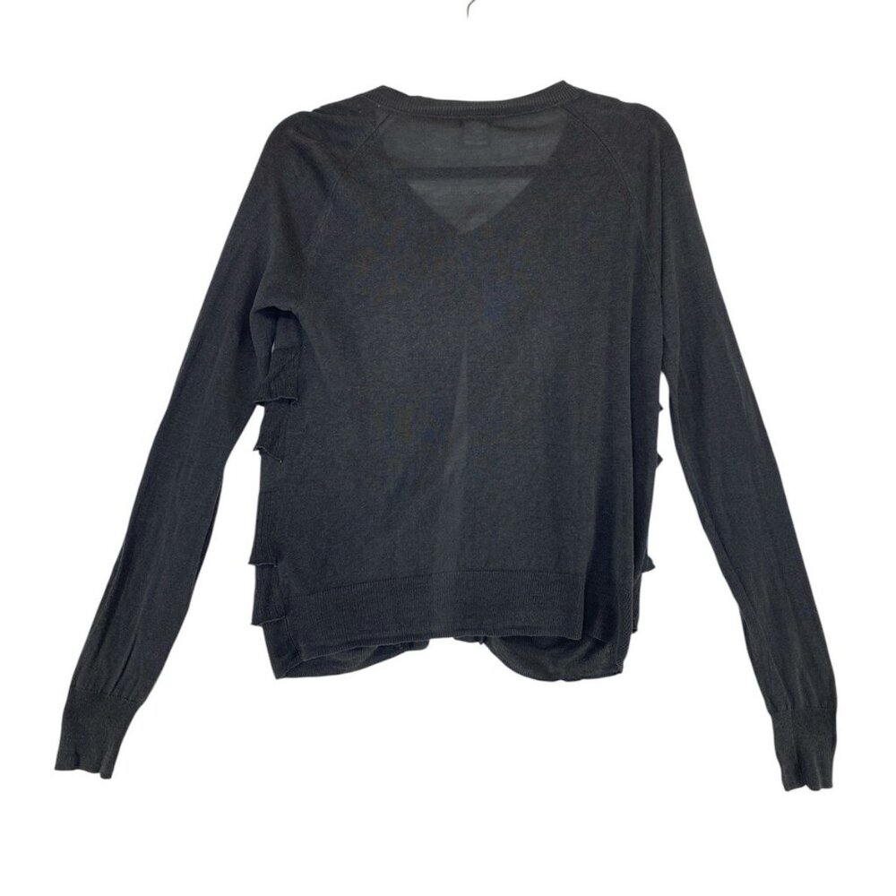 J.Crew Gray Ruffle Cardigan Silk Linen Long Sleeve Lightweight Semi Sheer S - M - Picture 3 of 9